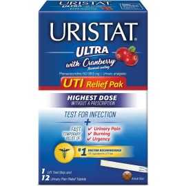 URISTAT Ultra UTI Relief Pack, 1 UTI Test Strip & 12 Pain Relief Tablets (Pack of 2)