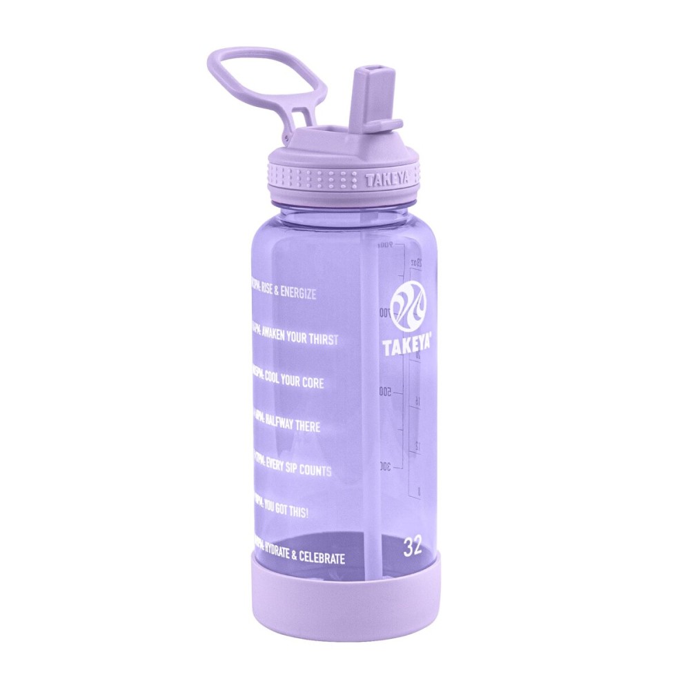 Takeya Tritan Motivational Water Bottle with Flip Straw Lid - Durable, BPA-Free -With Time Marker - Leakproof & Bumper - 32 oz, Vivacity Purple