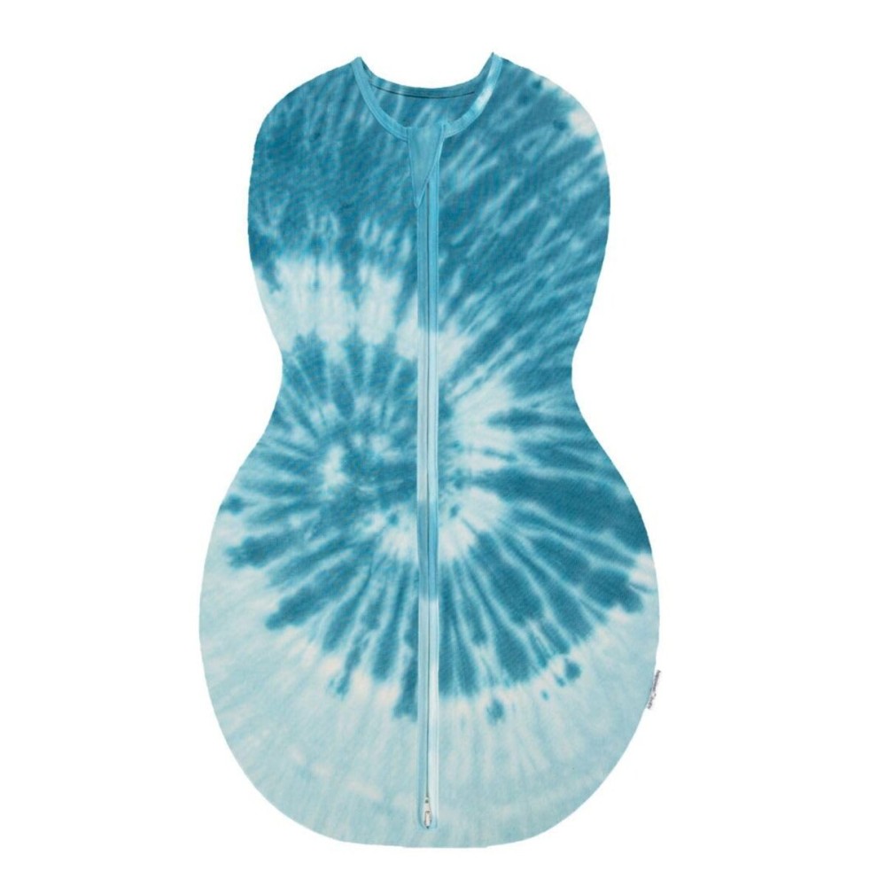 Happiest Baby Sleepea 5-Second Swaddle - 100% Organic Cotton Baby Swaddle Blanket - Doctor Designed Promotes Healthy Hip Development (Tie Dye Blue, Medium)