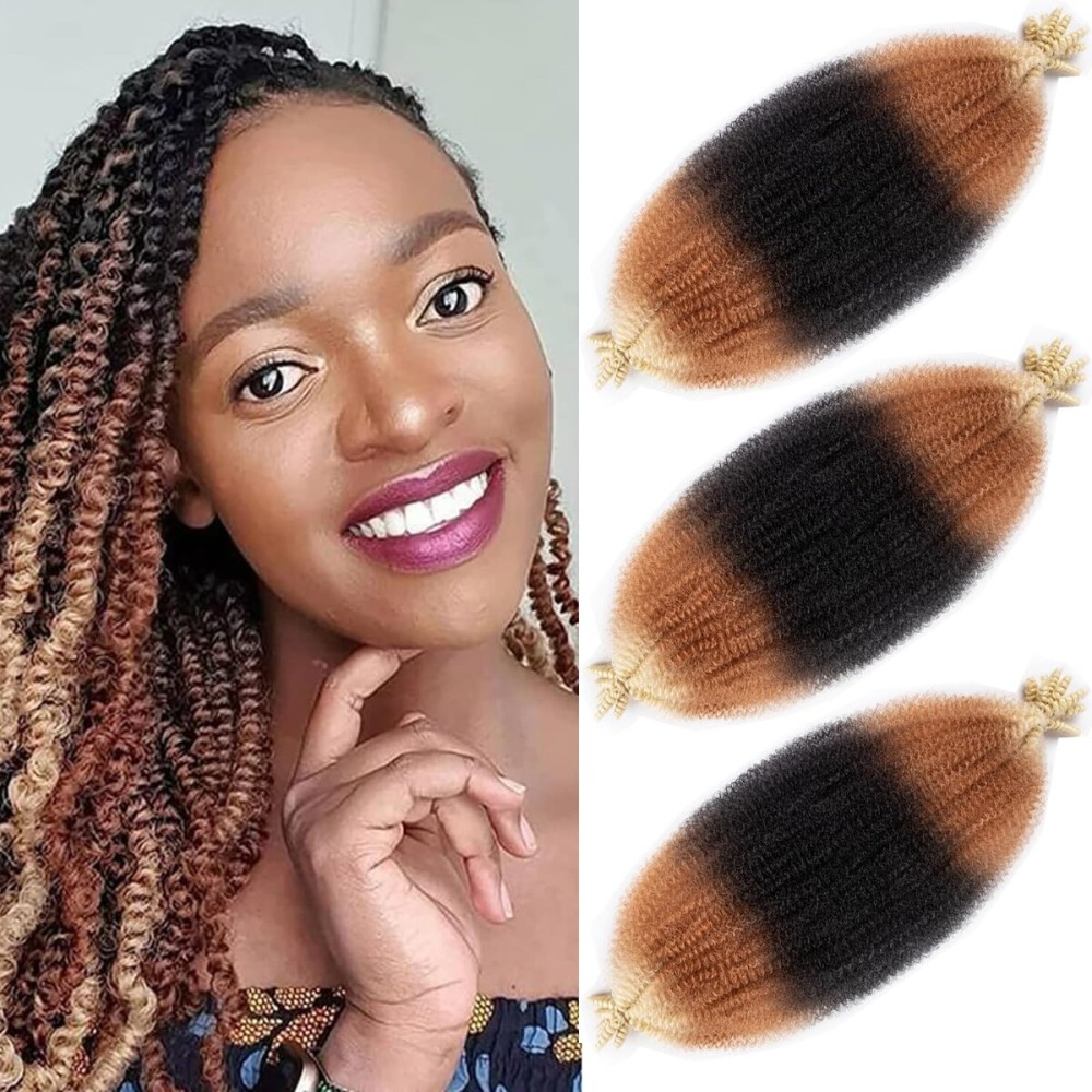 18 Inch Pre-Separated Springy Afro Twist Hair 3 Packs Pre-Fluffy Natural Curls are Perfect for Marley Crochet Hair Suitable for Black Women (1b/27/613, 18 Inch (Pack of 3))