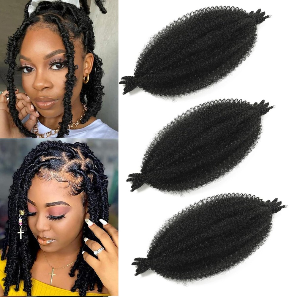 12 Inch Pre-Separated Springy Afro Twist Hair 3 Packs Black Pre-Fluffy Natural Curls are Perfect for Marley Crochet Hair Suitable for Black Women (1B, 12 Inch (Pack of 3))