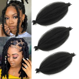 12 Inch Pre-Separated Springy Afro Twist Hair 3 Packs Black Pre-Fluffy Natural Curls are Perfect for Marley Crochet Hair Suitable for Black Women (1B, 12 Inch (Pack of 3))