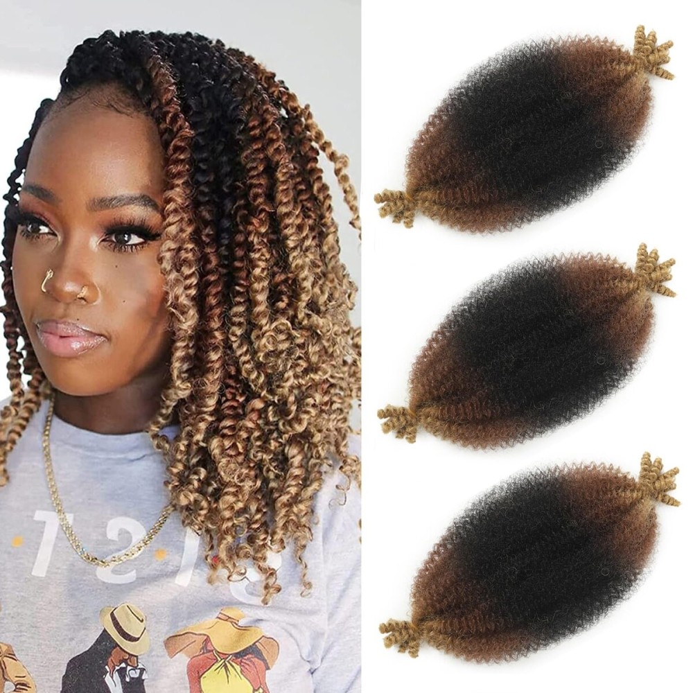 12 Inch Pre-Separated Springy Afro Twist Hair 3 Packs Black Pre-Fluffy Natural Brown Blonde Marley Crochet Hair Suitable for Black Women (1B/30/27, 12 Inch (Pack of 3))