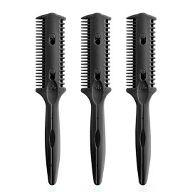 Soft \'N Style 3 Pack Double Sided Comb and Trimmer - Hair Razor Scissors, Split Ends Styler for Thin and Thick Cutting (Black)