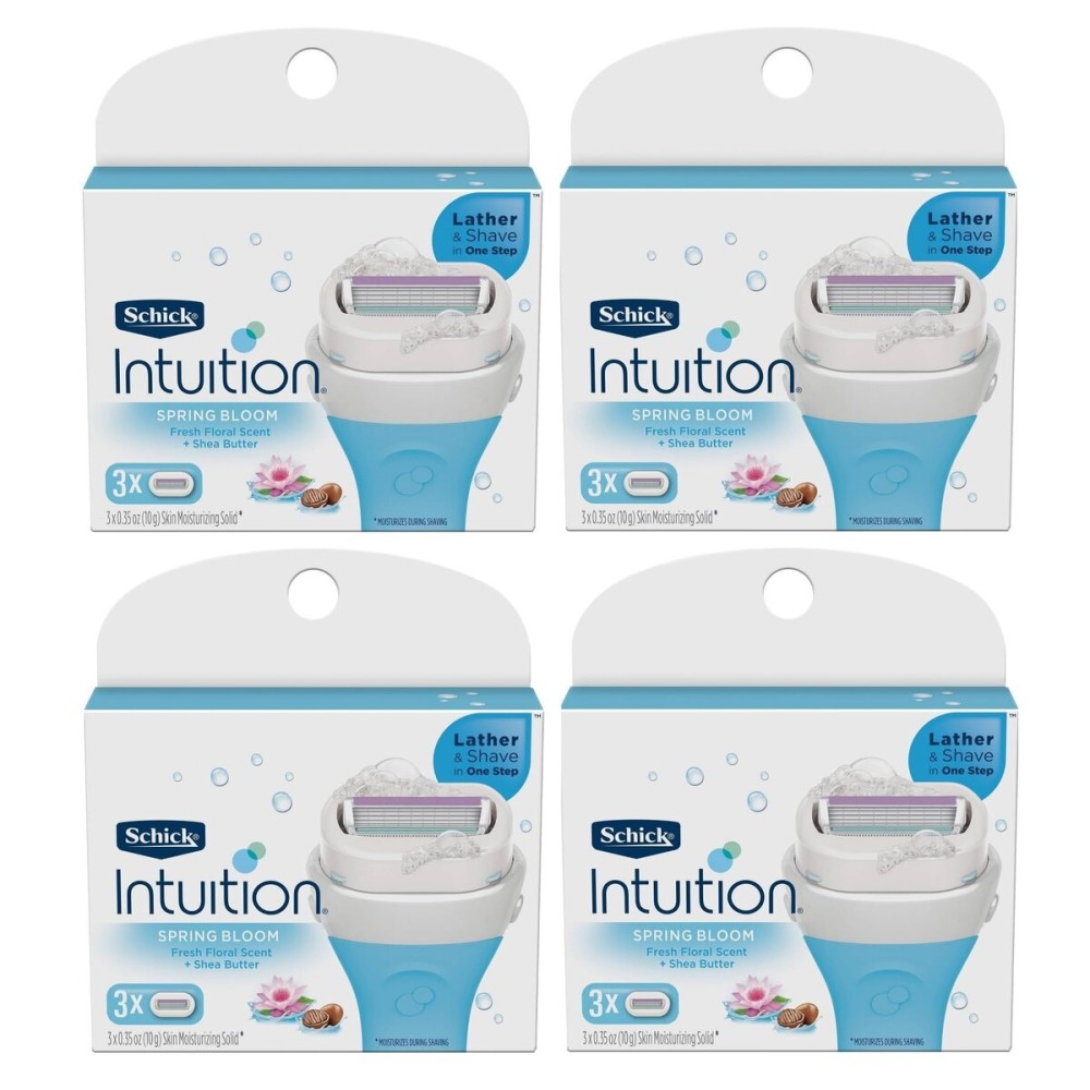Schick Intuition - Lather & Shave In One Stop - Spring Bloom with Shea Butter, Fresh Floral Scent - Women\'s Razor Blade Refills - 3 Ct Pack of 4 = 12 Cartridges