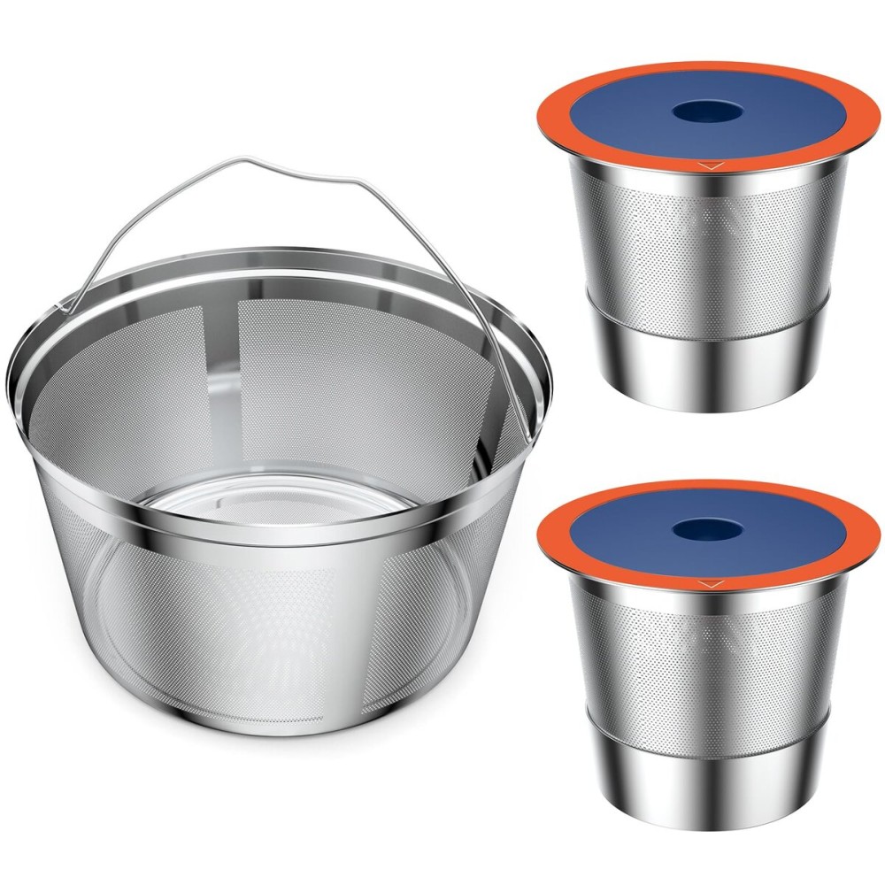 Reusable Coffee Filter For Keurig K Duo,Stainless Steel Reusable 8-12 Cup Basket for K-Duo Essentials and K Duo Brewers Makers, 2 Pack Reusable K Cups and 1 coffee filter