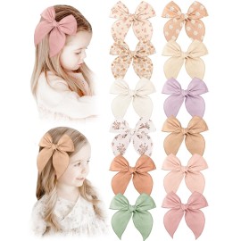 Niceye Fable Girls Hair Bows Cotton Linen Alligator Hair Clips or Little Girls Toddlers Kids Neutral Handmade Hair Accessories - 5.5 bow