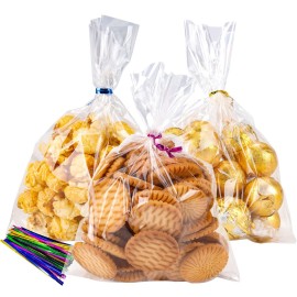 LOKIQNG Cellophane Bags Plastic Treat Bag Clear Cookie Candy Bags with Twist Ties for Party Favor Bag(100 Pack, 5x7inch)