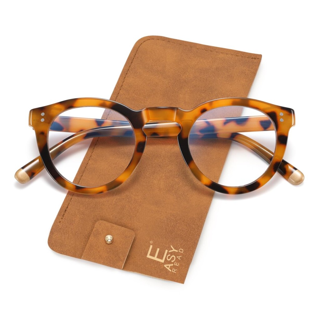 EASY READ Retro Round Blue Light Blocking Reading Glasses for Women,Anti UV Readers for Women with Spring Hinge(Tortoise,+3.50)