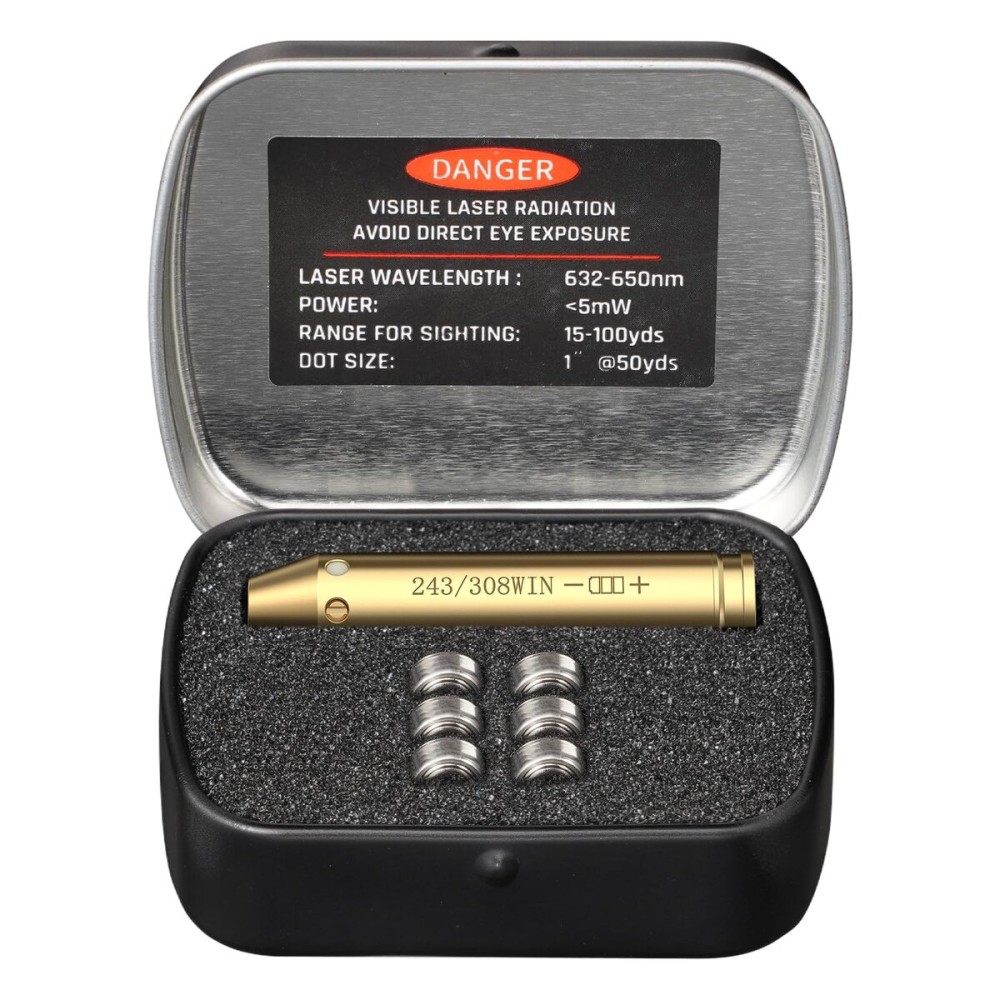 EZshoot 243 308 Bore Sight Laser Red Dot Laser Bore Sighter with 2 Sets of Batteries