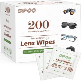 200 Count Lens Wipes for Eyeglasses, Eye Glasses Cleaner Wipes Pre-moistened Individually Wrapped Sracth-Free Streak-Free Eyeglasses Cleaning for Sunglass, Camera Lens, Goggles