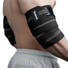 DMoose Fitness Elbow Wraps for Weightlifting (Pair) - 40\'\' Adjustable Elbow Strap for Gym Workout, Bench Press & Powerlifting - Compression Wraps for Tendonitis & Joint Support (Grey Stripes)