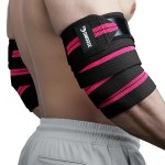 DMoose Fitness Elbow Wraps for Weightlifting (Pair) - 40\'\' Adjustable Elbow Strap for Gym Workout, Bench Press & Powerlifting - Compression Wraps for Tendonitis & Joint Support (Pink Stripes)