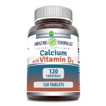 Amazing Formulas Calcium with Vitamin D3 Supplement | Tablets | Non-GMO | Gluten-Free | Made in USA (Pack of 1 | 120 Count)