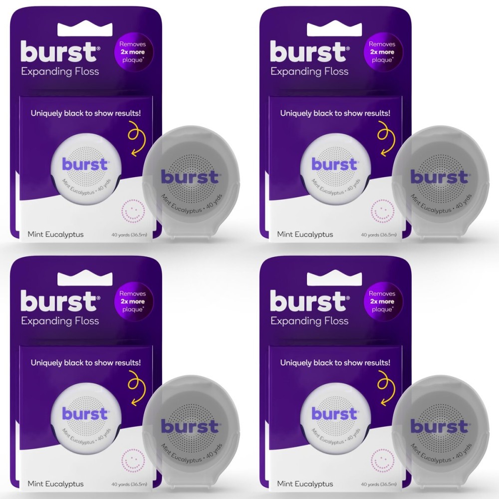 BURST Expanding Dental Floss (Mint Eucalyptus/160 Yards) | Stain Absorbing & Woven Teeth Floss with Xylitol Coating to Fight Cavities | Vegan | Paraben Free Expanding Floss