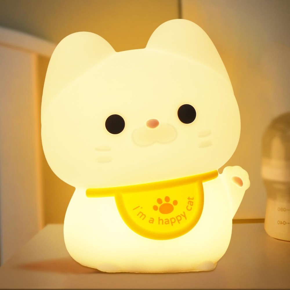Attivolife Cute Cat Night Light for Kids, Animal Kitty Silicone Touch LED Lamp with Dimmable Timer, USB Rechargeable Toddler Feeding Bedroom Bedside Decor Birthday Xmas Gifts for Girls Baby