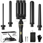 5 in 1 Wand Curling Iron, janelove Hair Curling Wand Set with 3 Barrel Hair Crimper and 4 Interchangeable Ceramic Curling Irons (0.39 -1.25), 2 Temps Fast Heat Hair Waver Curler for All Hair Type