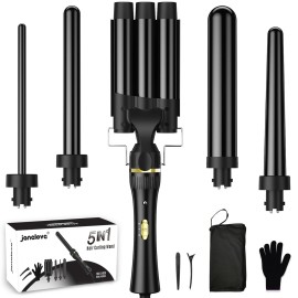 5 in 1 Wand Curling Iron, janelove Hair Curling Wand Set with 3 Barrel Hair Crimper and 4 Interchangeable Ceramic Curling Irons (0.39 -1.25), 2 Temps Fast Heat Hair Waver Curler for All Hair Type