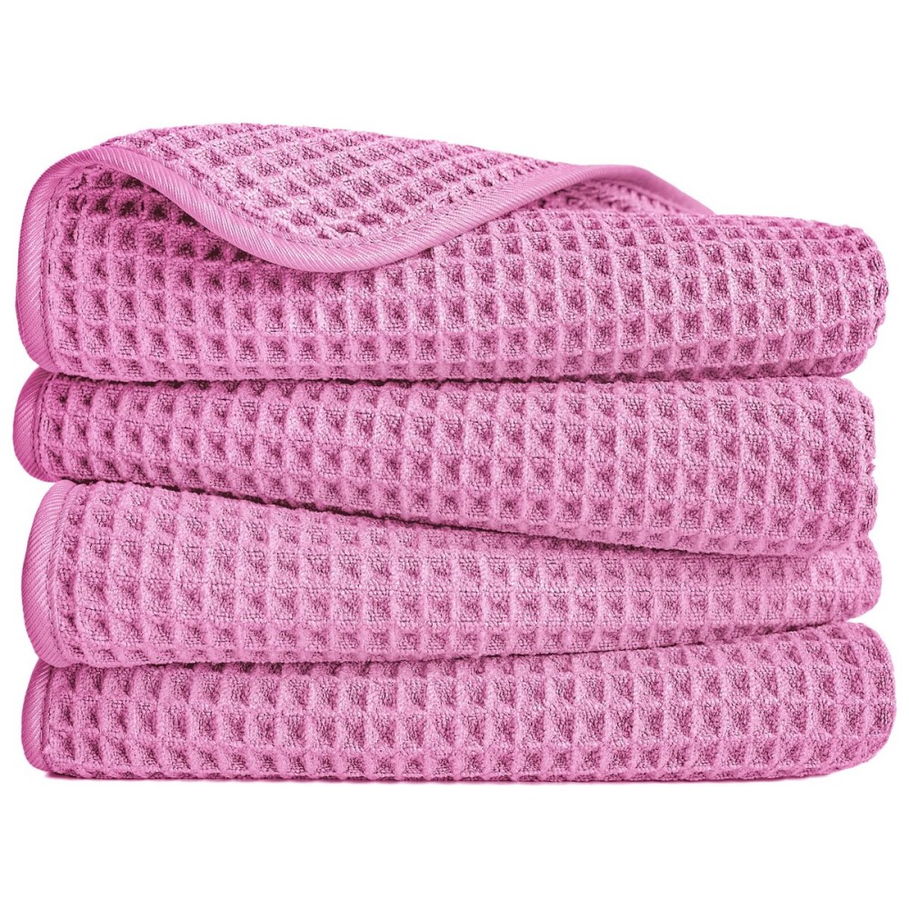 POLYTE 430 GSM Microfiber Lint Free Hand Towel, 16 x 30 in, 4 Pack (Waffle Weave)