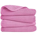 POLYTE 430 GSM Microfiber Lint Free Hand Towel, 16 x 30 in, 4 Pack (Waffle Weave)