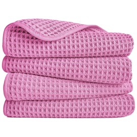 POLYTE 430 GSM Microfiber Lint Free Hand Towel, 16 x 30 in, 4 Pack (Waffle Weave)