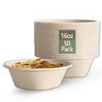 Homestockplus Small Disposable Paper Bowls - Heavy Duty 16 Oz Disposable Bowls - Made from Natural Bagasse Biodegradable Bowl for Cereal, Rice, French Fries [50 Pack]