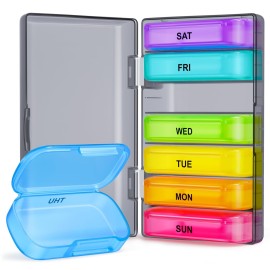 ZIKEE 7 Packs Extra Large Pill Organizer, Portable Pill Box 7 Day for Pocket, Purse, Weekly Pill Case with Dual-Protection Design, Pill Container for Medication, Vitamin, Fish Oil, Supplement, Black