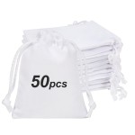 Shintop 50pcs Little velvet gift bags, 3x4inch White Jewelry Bags Drawstring Coin Pouches for Party Favor Small Business