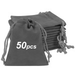 Shintop 50pcs velvet Gift bags, 3x4inch Little Grey Drawstring Jewelry pouches Coin Purse for Dice Small Business Party Favor