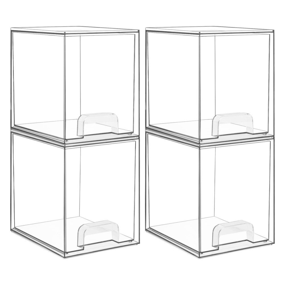 Vtopmart 7.6 H Clear Stackable Storage Drawers, 4 Pack Plastic Organizers Bins for Skincare, Cosmetics,Beauty Supplies,Ideal for Vanity, Bathroom,Kitchen Countertop,Cabinet Organization