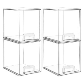 Vtopmart 7.6 H Clear Stackable Storage Drawers, 4 Pack Plastic Organizers Bins for Skincare, Cosmetics,Beauty Supplies,Ideal for Vanity, Bathroom,Kitchen Countertop,Cabinet Organization