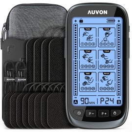 AUVON 3-in-1 TENS Unit Muscle Stimulator, Dual Channel Electronic Pulse Massager, TENS EMS Machine, 24 Modes Muscle Massager for Pain Relief Therapy, EVA Travel Case, 12 Pcs TENS Unit Electrodes Pads