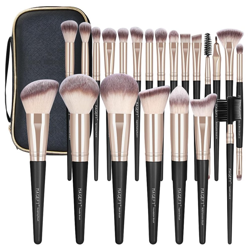 MAGEFY Makeup Brushes, 22 Pcs Professional Premium Synthetic Makeup Brush Set with Case, Foundation Eyeshadow Brush Travel Make up Brushes Set (Blackgold)