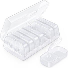 AUVON XL Weekly Pill Organizer 2 Times a Day, Pill Box 7 Day with One-Side Large Openings for Easy to Use, White AM PM Pill Case for Medication, Vitamins, Fish Oils, Supplements