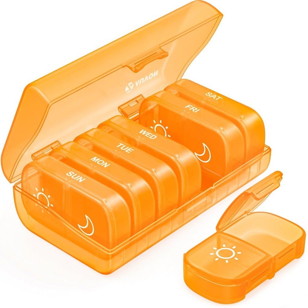 AUVON XL Weekly Pill Organizer 2 Times a Day, AM PM Pill Case with One-Side Large Opening for Easy to Use, Pill Box 7 Day Travel Medication Organizer for Medications, Vitamins, Fish Oils, Supplements