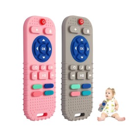 Hooku 2 Pack Silicone Teething Toys for Babies 0-6 Months, Teethers for Babies 6-12 Months, Remote Teether for Baby, Sensory Toys for Babies, Baby Chew Toys