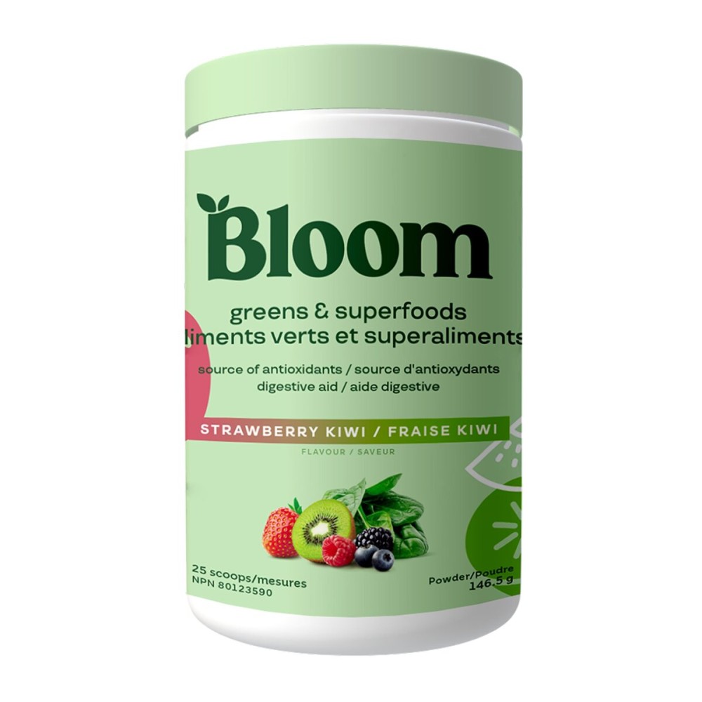 Bloom Nutrition Superfood Greens Powder, Digestive Enzymes with Probiotics and Prebiotics, Gut Health, Bloating Relief for Women, Chlorella, Juice Mix with Beet Root Powder, 25 SVG, Strawberry Kiwi