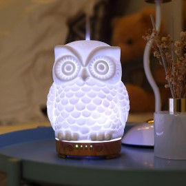 Owl Ceramic Aromatherapy Diffuser INRORANS 160ml Stone ultrasonic Cool Mist Scent Essential Oil Diffuser Humidifier with Intermittent Mist & LED 7 Colors Changing Night Light for Bedroom Office Home