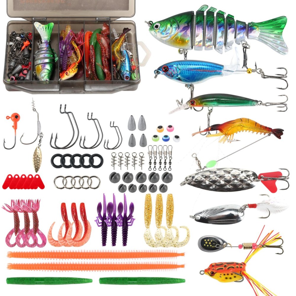 SMMYMGF Fishing Lures Tackle Box Kit,Saltwater Freshwater Fishing Gear and Equipment,Including Bionic Swimbait,Top Water baits,Soft Plastic Baits, Accessories etc for Bass,Trout, Salmon.