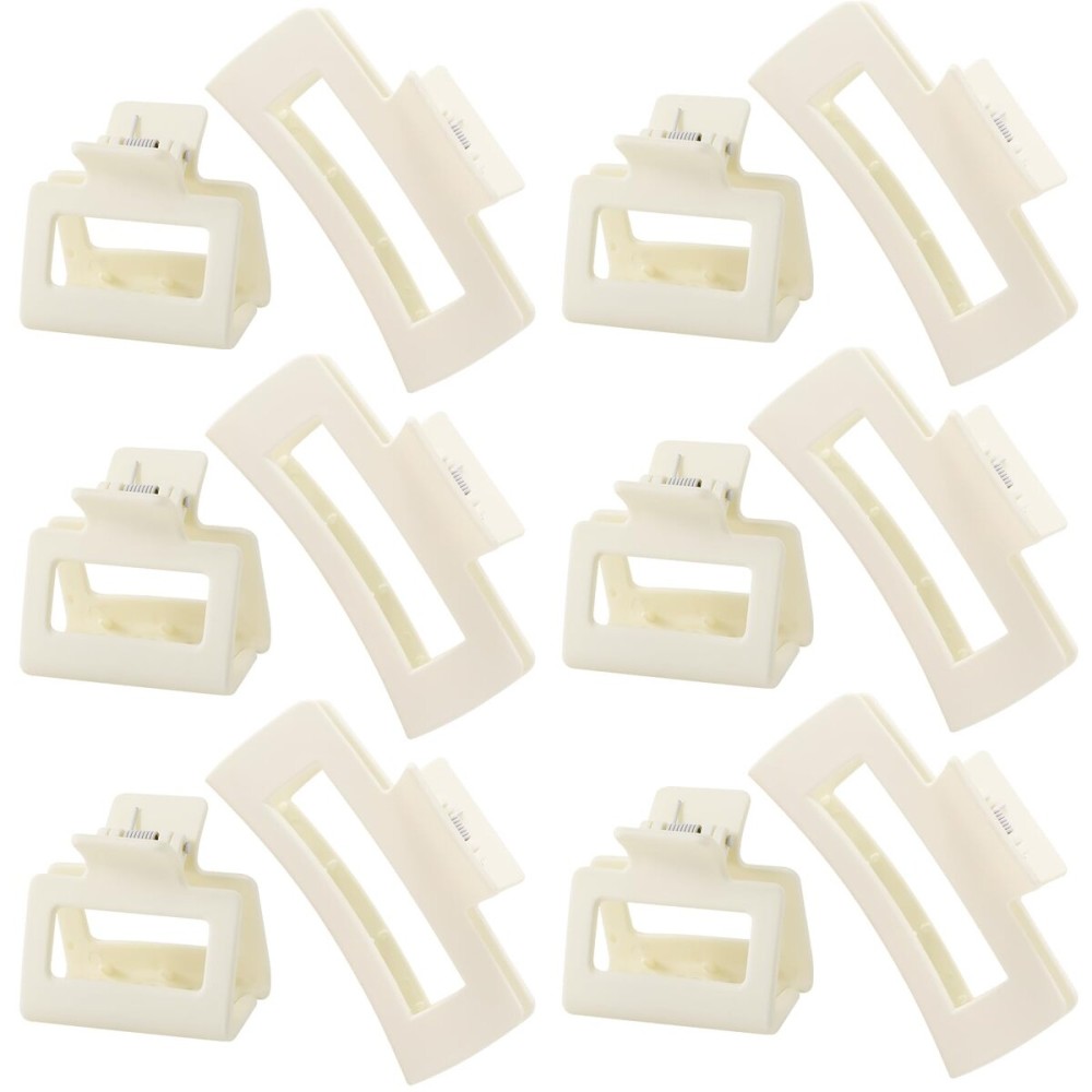 Hair Accessory Set for Women and Girls - 6 Large Rectangle Clips for Thick Hair, 6 Small Clips for Thin Hair (White)