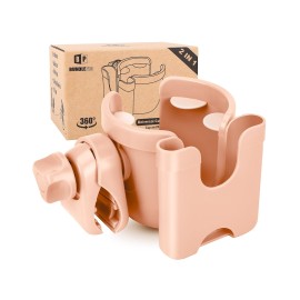 Universal Stroller Cup Holder with Mobile Phone Case, 2-in-1 Strollers Storage Rack, 360 Degrees Rotation Drink Holder for Bike, Pushchair, Wheelchair, Walker,Bicycle, Fits Most Cups (Pink)