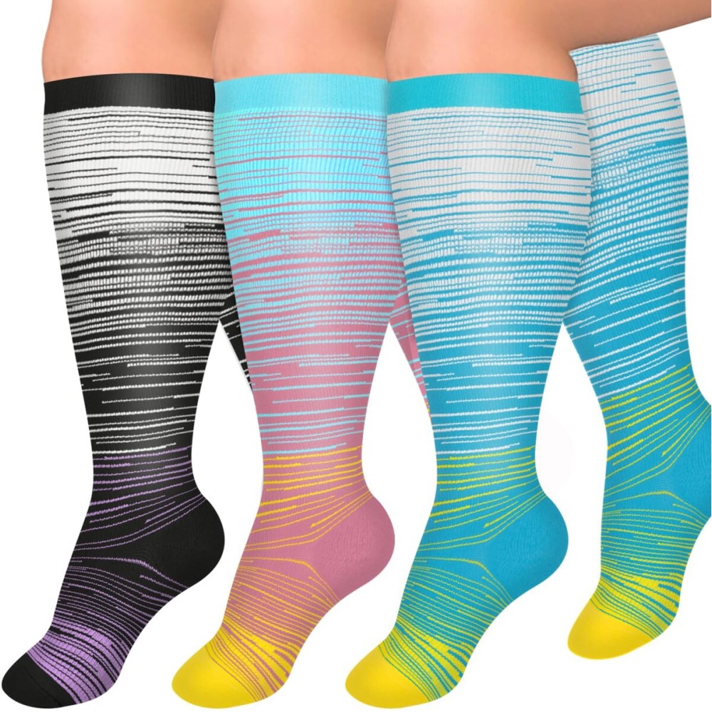 Diu Life 3 Pairs Plus Size Compression Socks for Women and Men Wide Calf Extra Knee High Support for Circulation