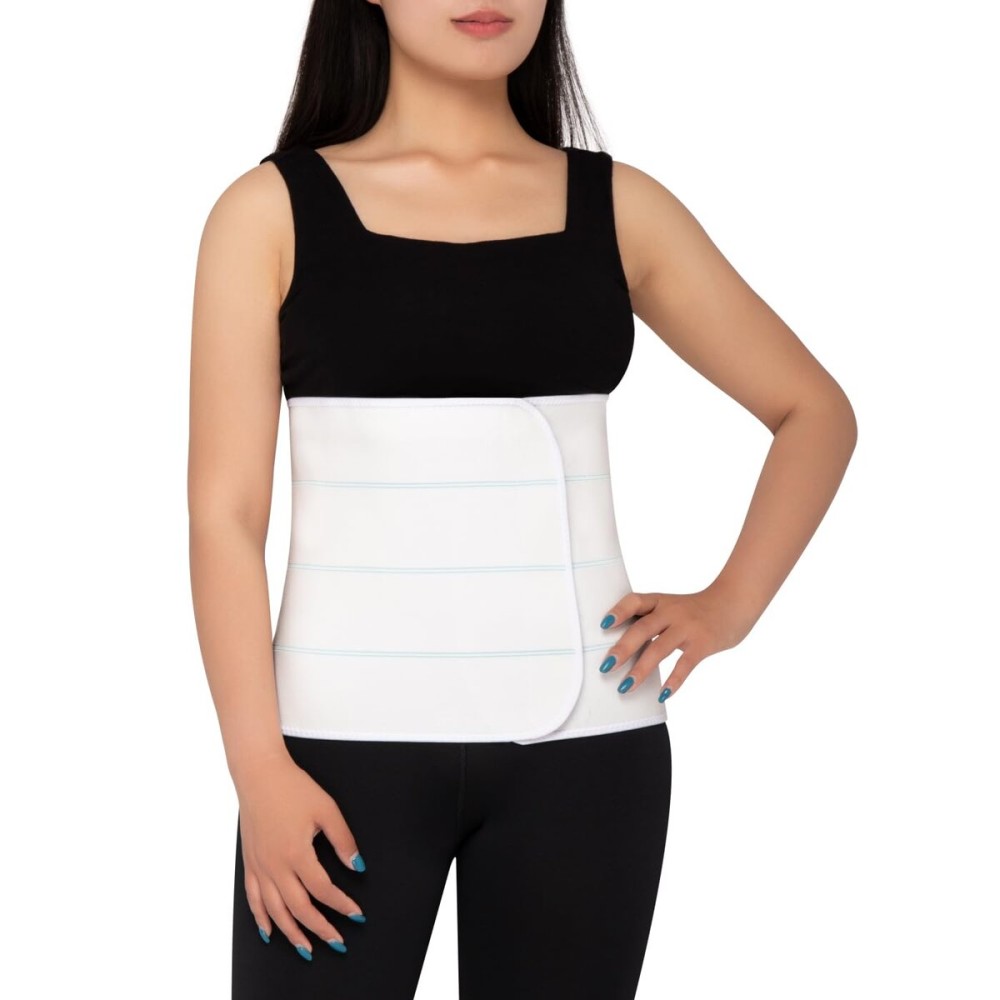 S Abdominal Binder Post Surgery for Men and Women, 12 High Postpartum Tummy Tuck Belt Provides Bariatric Stomach Compression, High Elasticity, Breathable - (60 - 75) 4 PANEL White