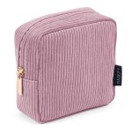 MAGEFY Small Makeup Bag for Purse Mini Cosmetics Bag Corduroy Cute Cosmetic Pouch for Women with Slip-in Pockets (Pink)
