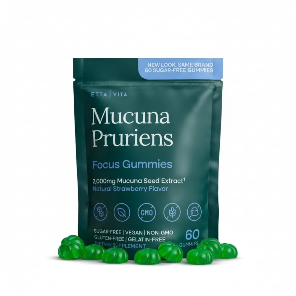 Dopamine Supplement - Sugar-Free Mucuna Pruriens Gummies (2g/serving) Energy & Focus Gummies - Potent Mucuna Pruriens Extract Supplement for Calm Mood and Motivation, Vegan, Non-GMO, Gluten-Free, 60ct