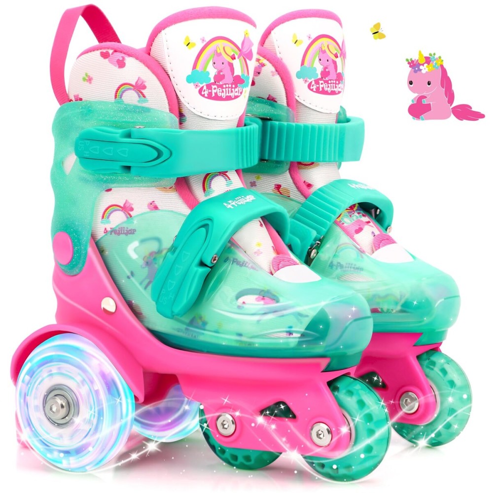 Adjustable Roller Skates for Kids Girls Ladies with Light Up Flash Wheels(Age 3-9),Three-Point Type Balance,Gift Box Packing for Toddlers,Children,Youth, Teenagers (Unicorn, XS-Small(8C-12C US))