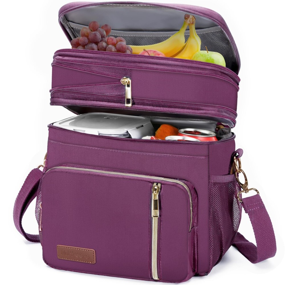 MIYCOO Lunch Bag & Lunch Box for Women Men, Double Deck Leakproof Insulated Soft Large Adult Camping Cooler bag for Work, Beach, Picnic, Travel (Purple, 15L)