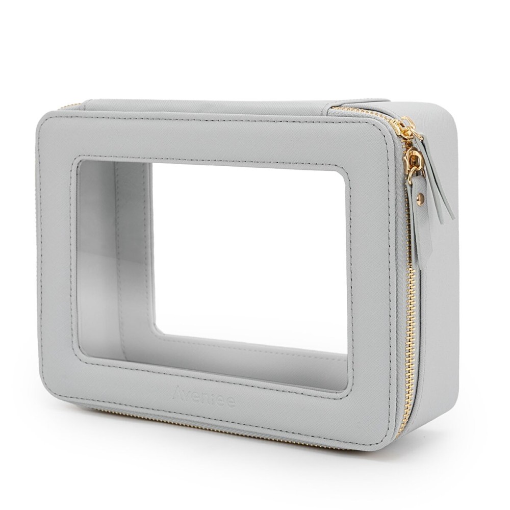 Aveniee Clear Makeup Bag Organizer, Travel Toiletry Bag for Women, Waterproof Cosmetic Pouch with Zippers,Car Organizers and Storage Case for Accessories,Blue