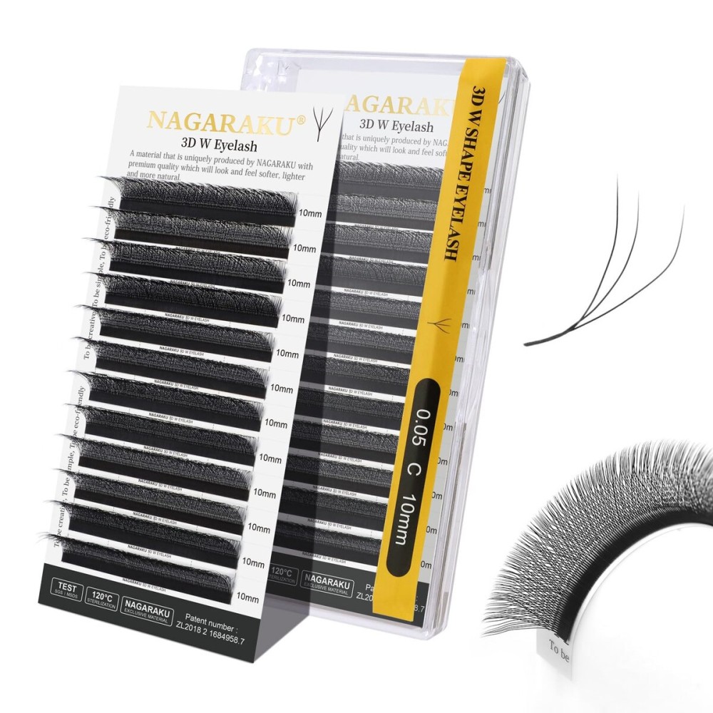 NAGARAKU W Shape Eyelash Extension 7D Cluster Premade Fans Eye Lashes Faux Mink Matte Black Easy Fanning False Eyelashes (0.07mm C curl 11mm)