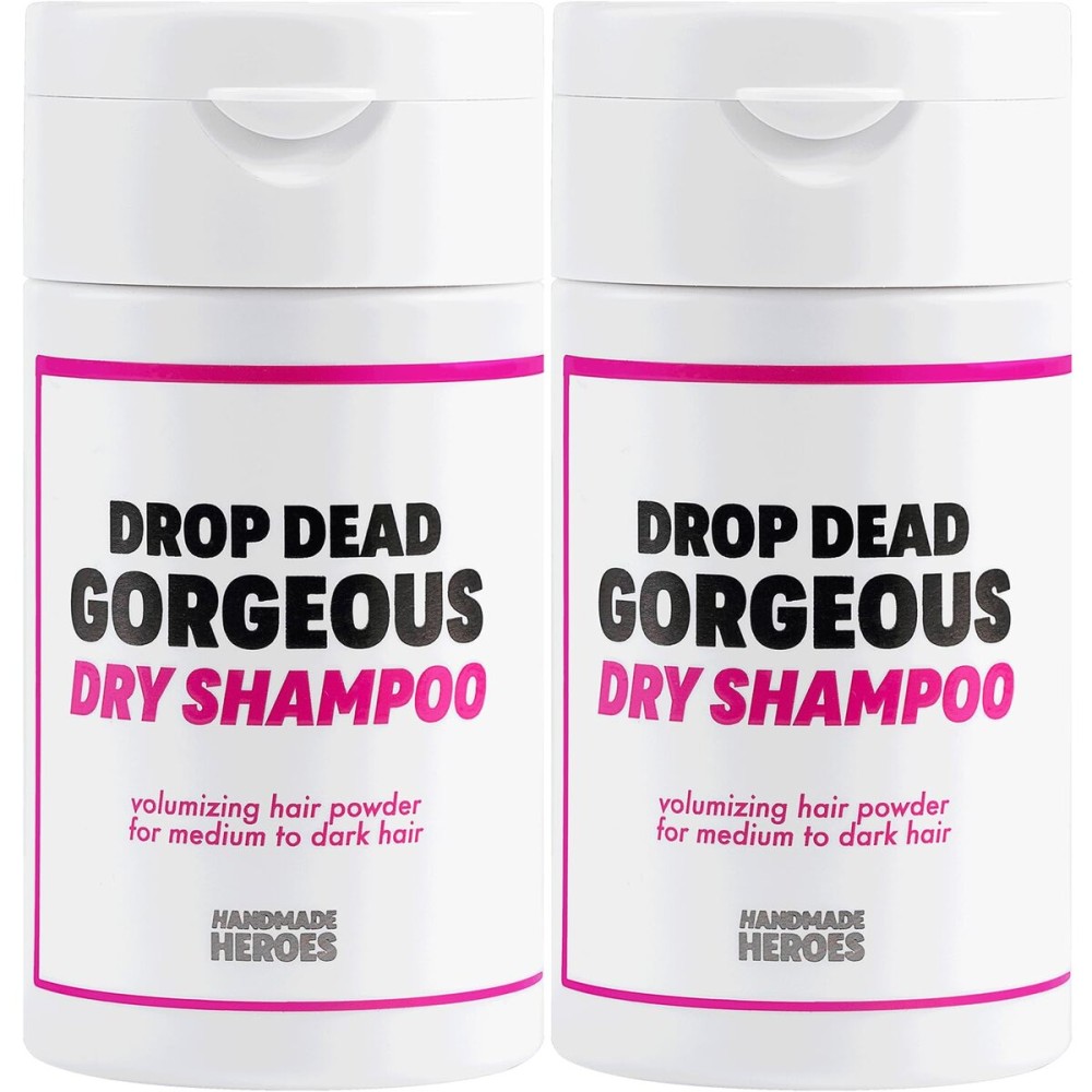 Handmade Heroes Non Aerosol Dry Shampoo Volume Powder 1.8oz, 100% Natural & Vegan For Dark Hair & Brunette Hair (2 pc set)
